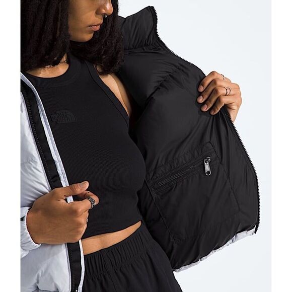 The North Face Women's Black Cream Full Zip Retro Nuptse Short Jacket Large NWOT - Picture 4 of 14